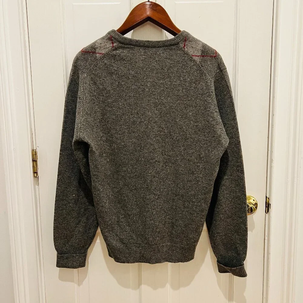 Vintage Men's Size Large Gray Lambswool Wool Angora Argyle V-Neck Pullover